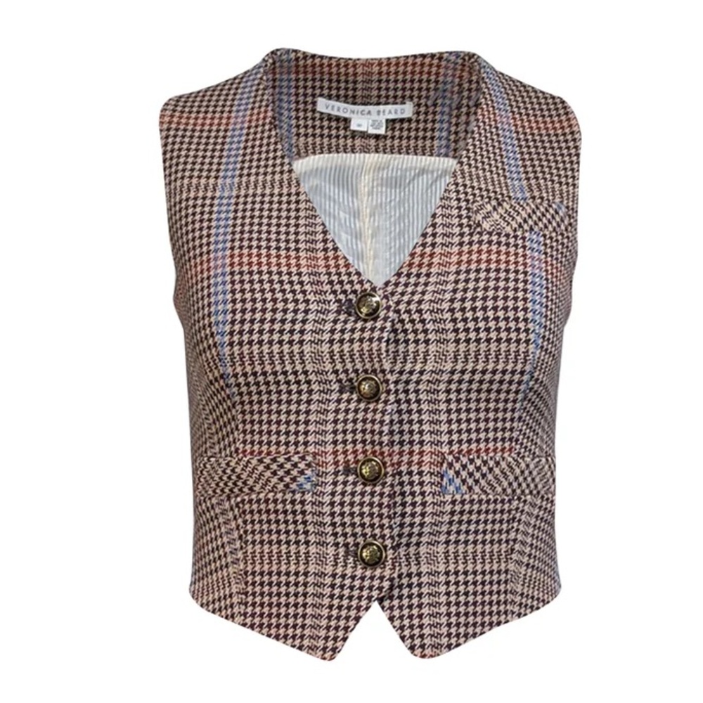 Veronica Beard Bennett Houndstooth Sleeveless Button Front Vest Jacket